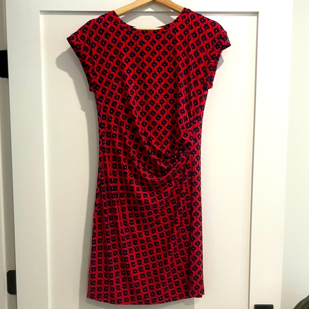 Banana Republic Red and Black Geometric Midi Dress